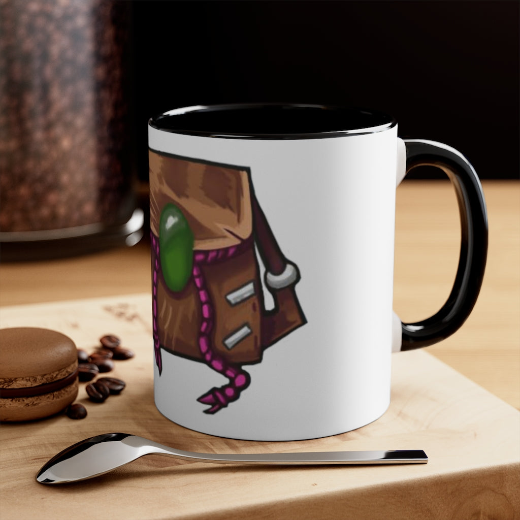 Brown Bag Accent Coffee Mug with two-tone design and C-handle, showcasing vibrant colored interior and handle against a white ceramic body.