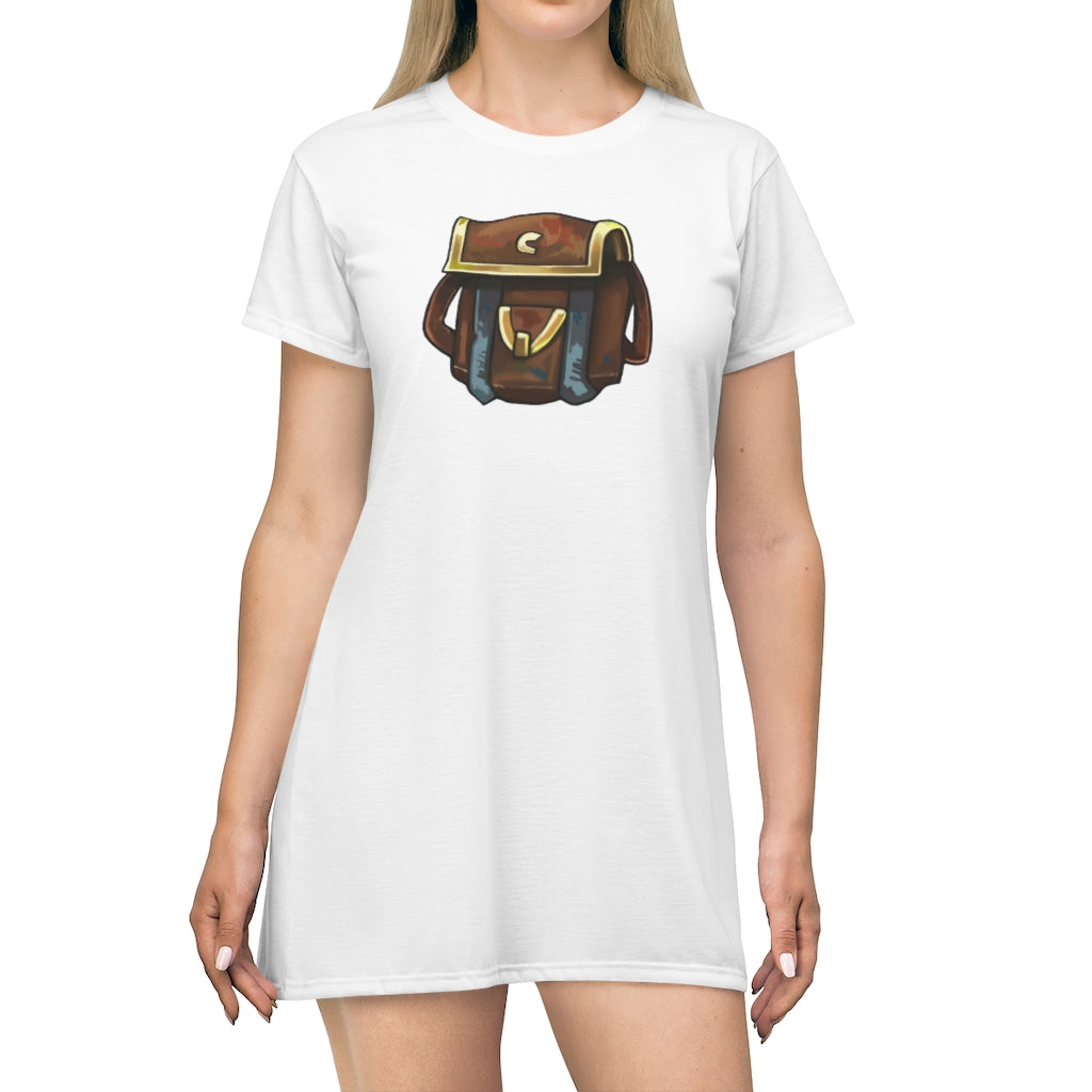 Brown Bag All Over Print T-Shirt Dress featuring vibrant prints and a comfortable fit, perfect for casual outings.