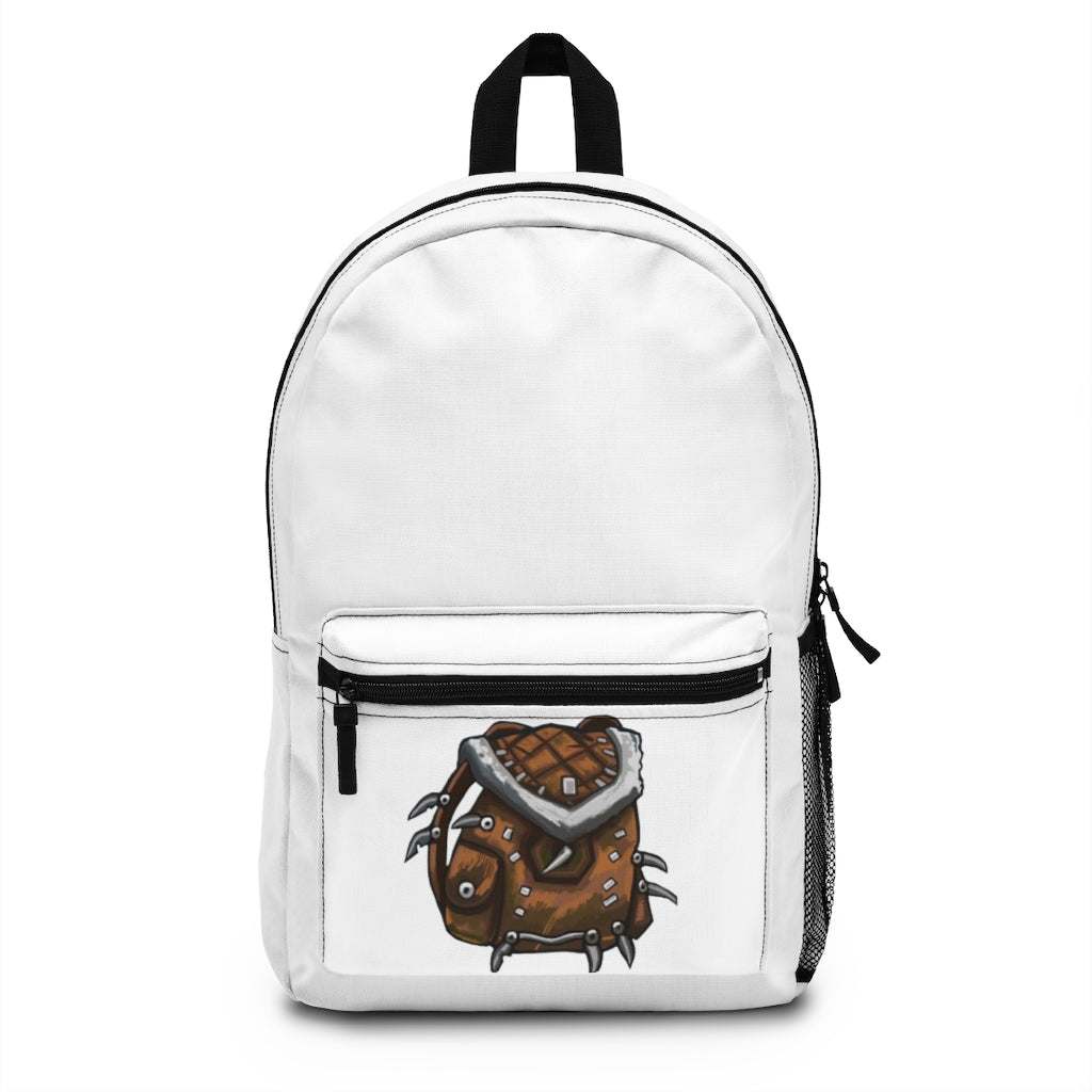 Brown Bag Backpack made from durable spun polyester, featuring adjustable straps and a custom name tag, ideal for everyday use.