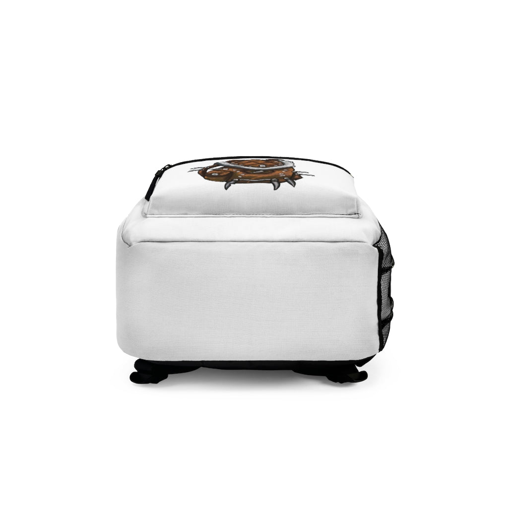 Brown Bag Backpack made from durable spun polyester, featuring adjustable straps and a custom name tag, ideal for everyday use.