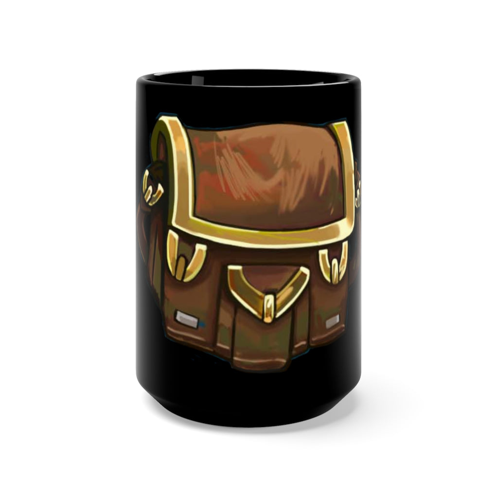 Brown Bag Black Mug 15oz, a stylish black ceramic mug with rounded corners and a C-handle, perfect for coffee and tea lovers.