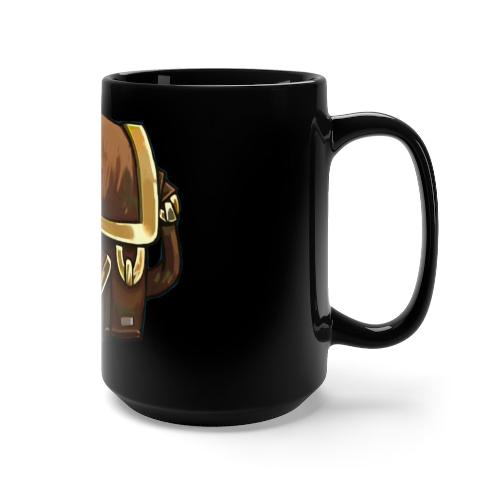 Brown Bag Black Mug 15oz, a stylish black ceramic mug with rounded corners and a C-handle, perfect for coffee and tea lovers.