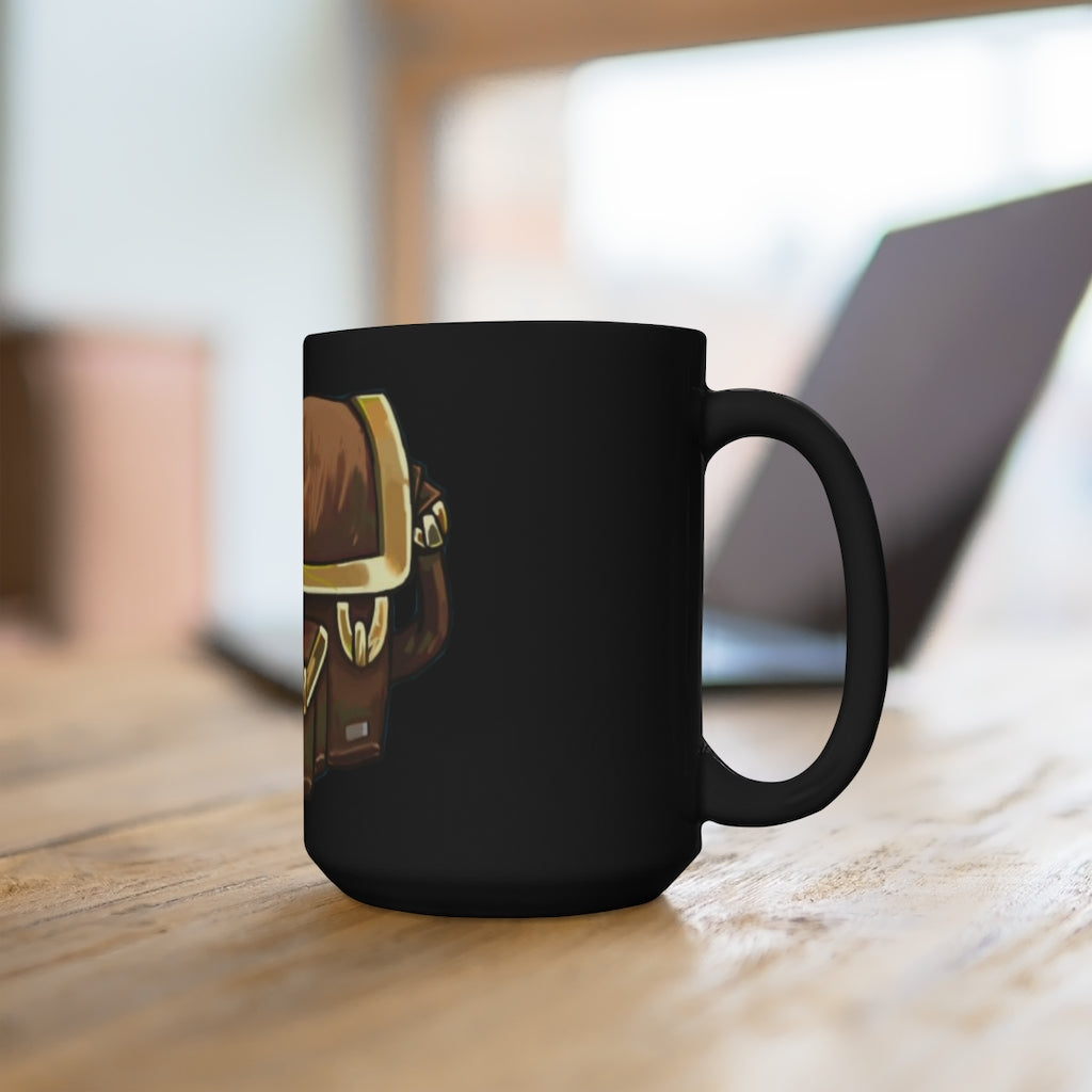 Brown Bag Black Mug 15oz, a stylish black ceramic mug with rounded corners and a C-handle, perfect for coffee and tea lovers.