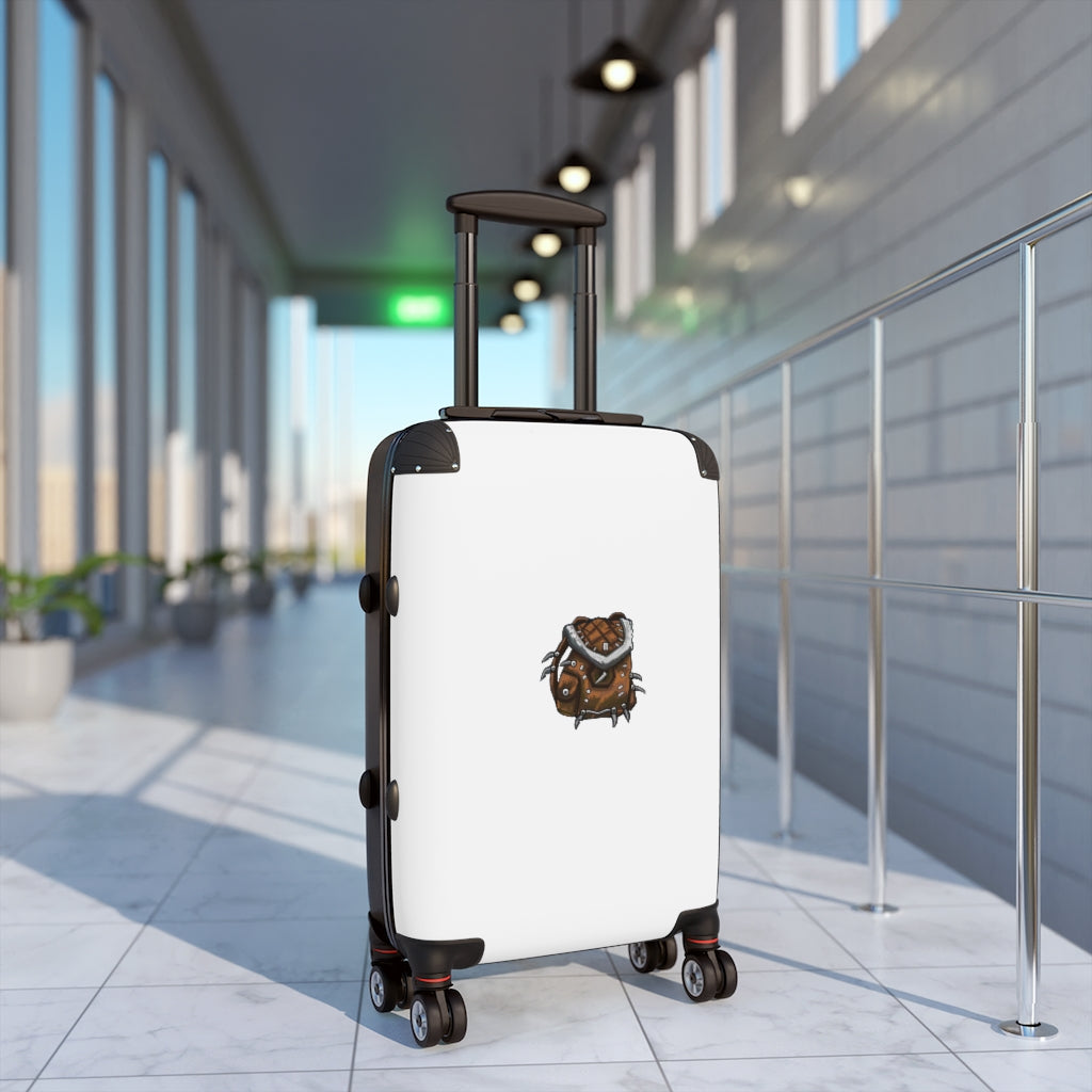 Brown Bag Cabin Suitcase with personalized design, featuring a polycarbonate front and ABS back, adjustable handle, and 360° swivel wheels.