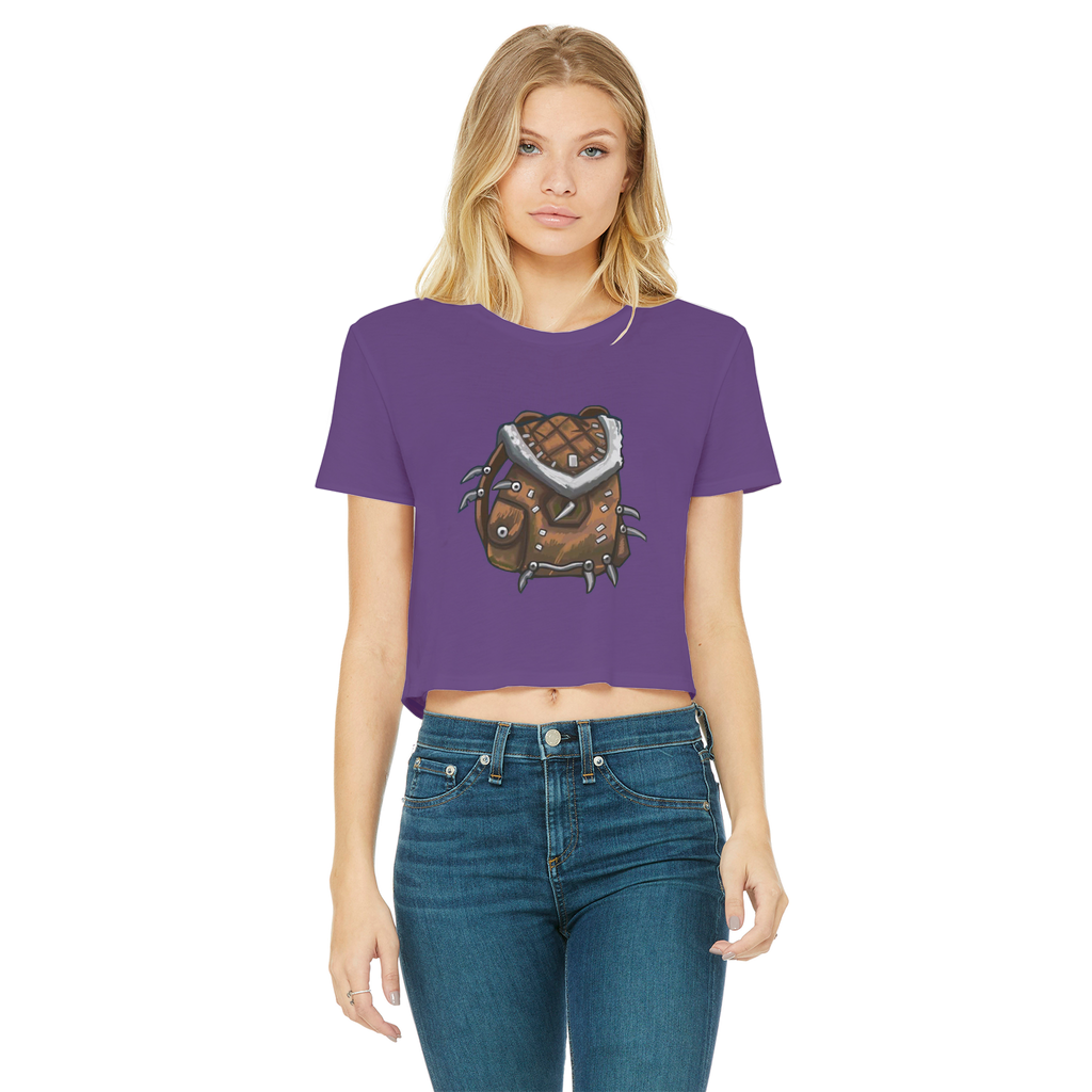 Brown Bag Classic Women's Cropped Raw Edge T-Shirt featuring a round neck, short sleeves, and a unique raw edge hem in a stylish design.