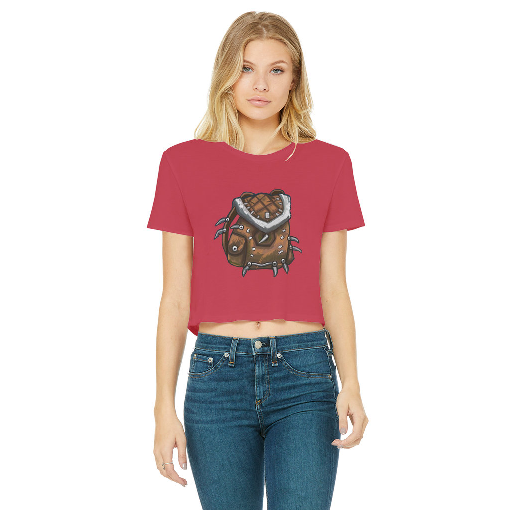 Brown Bag Classic Women's Cropped Raw Edge T-Shirt featuring a round neck, short sleeves, and a unique raw edge hem in a stylish design.