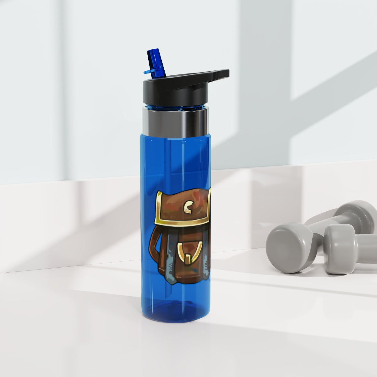 Brown Bag Kensington Tritan™ Sport Bottle in a stylish design, featuring a screw-on lid, straw, and carabiner hook, perfect for hydration on the go.