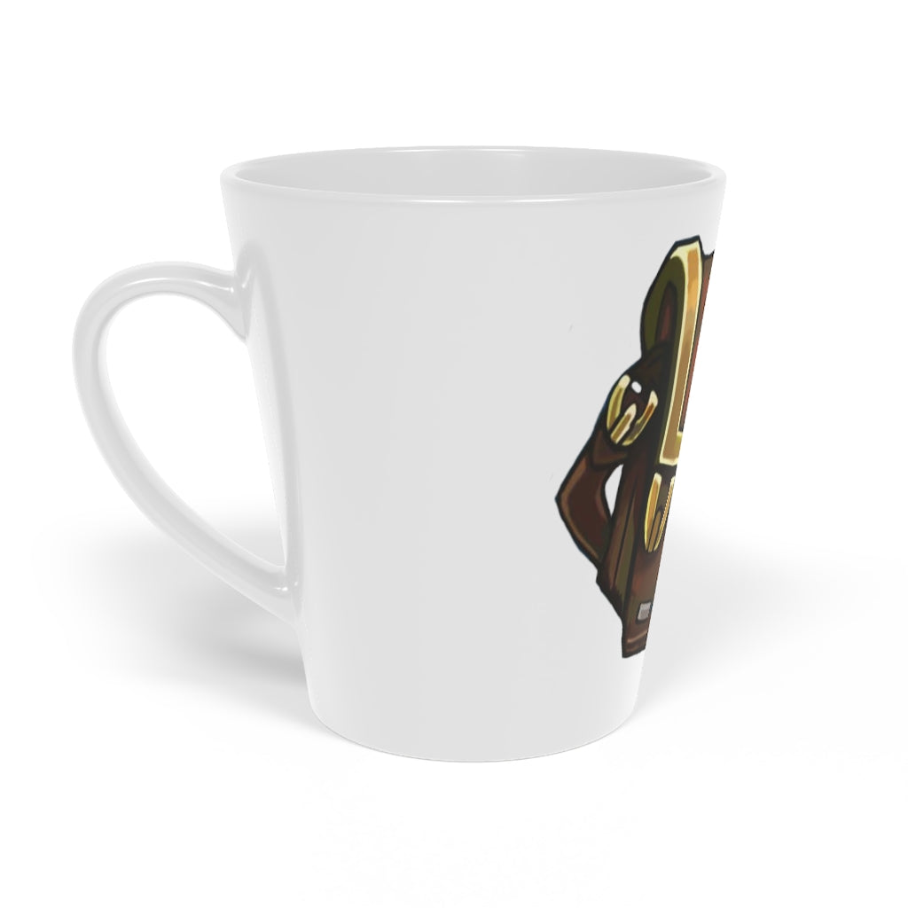 Brown Bag Latte Mug, 12oz, featuring a durable white ceramic body and easy-grip handle, perfect for personalized beverage enjoyment.