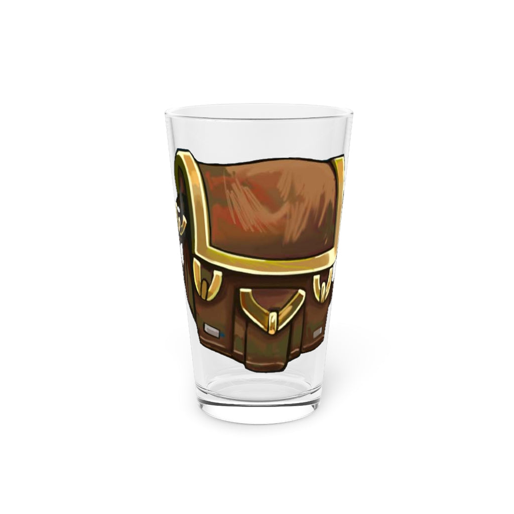 A clear 16oz Brown Bag Pint Glass showcasing its elegant design, perfect for personalization and versatile use.