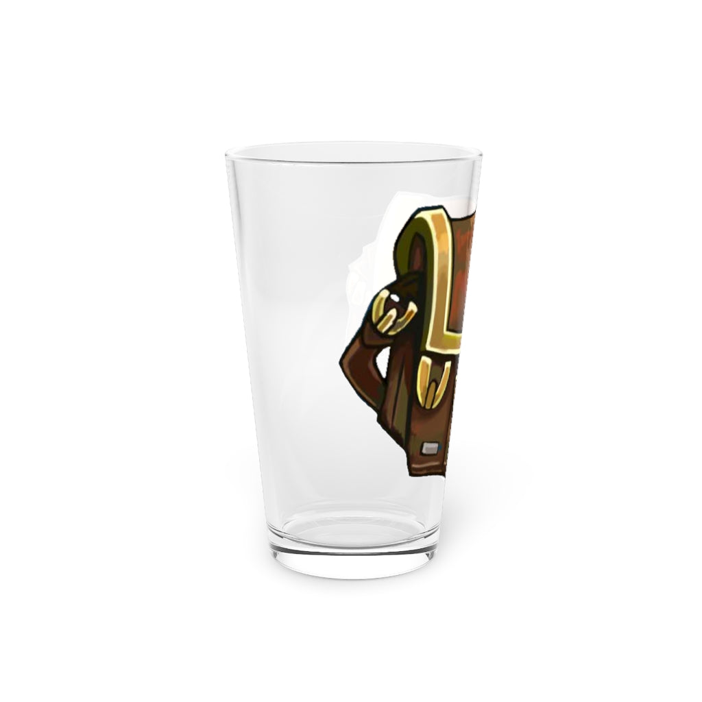 A clear 16oz Brown Bag Pint Glass showcasing its elegant design, perfect for personalization and versatile use.