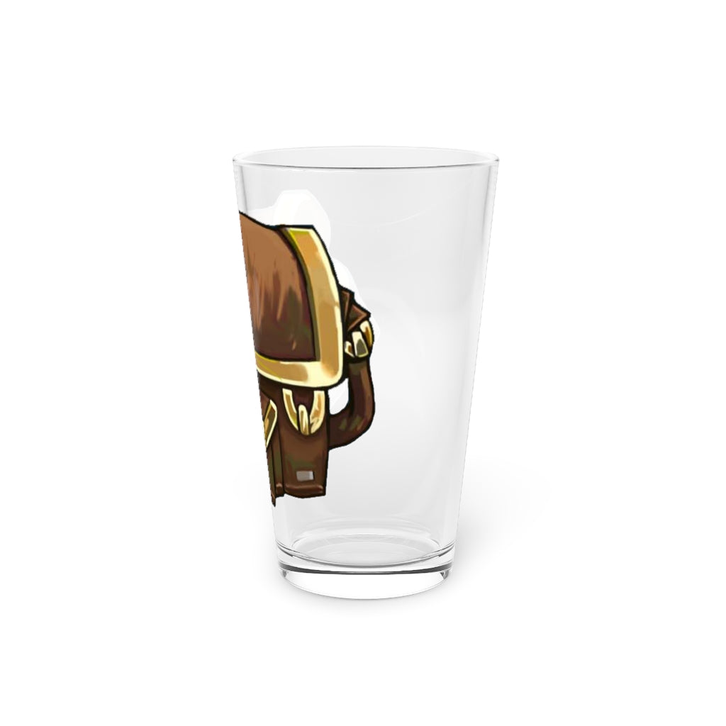 A clear 16oz Brown Bag Pint Glass showcasing its elegant design, perfect for personalization and versatile use.