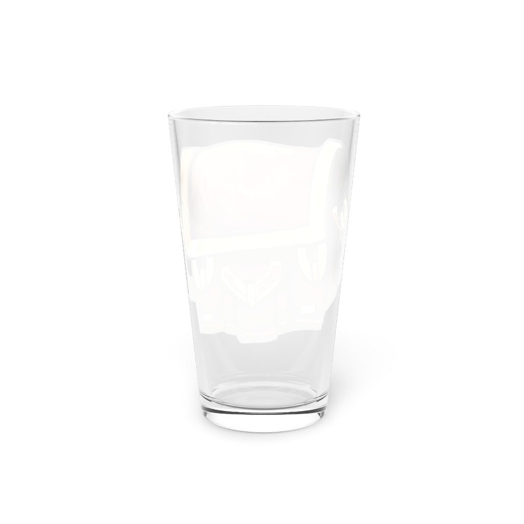A clear 16oz Brown Bag Pint Glass showcasing its elegant design, perfect for personalization and versatile use.