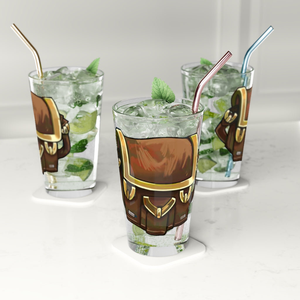 A clear 16oz Brown Bag Pint Glass showcasing its elegant design, perfect for personalization and versatile use.