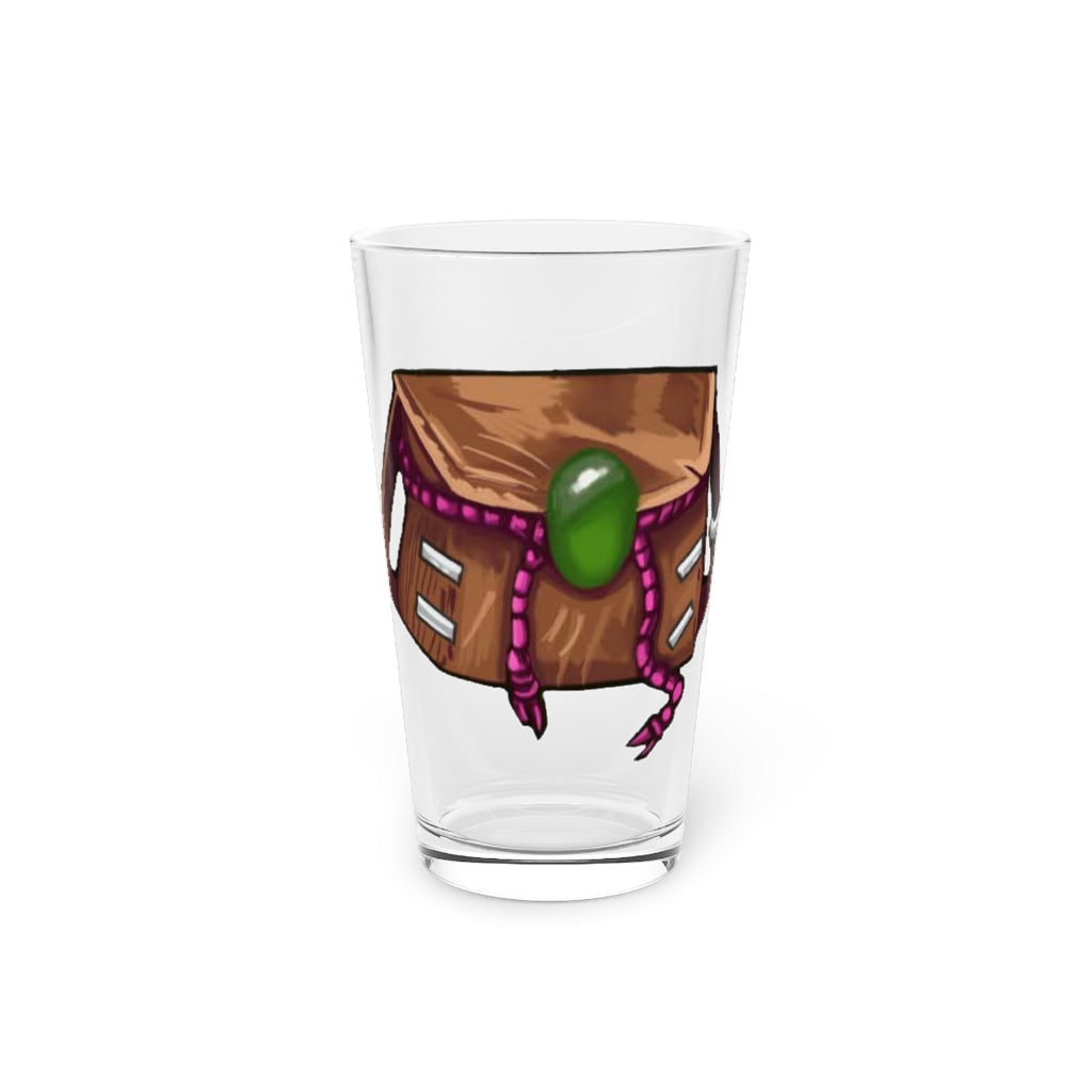 A clear 16oz Brown Bag Pint Glass showcasing its elegant design, perfect for personalized drinks.