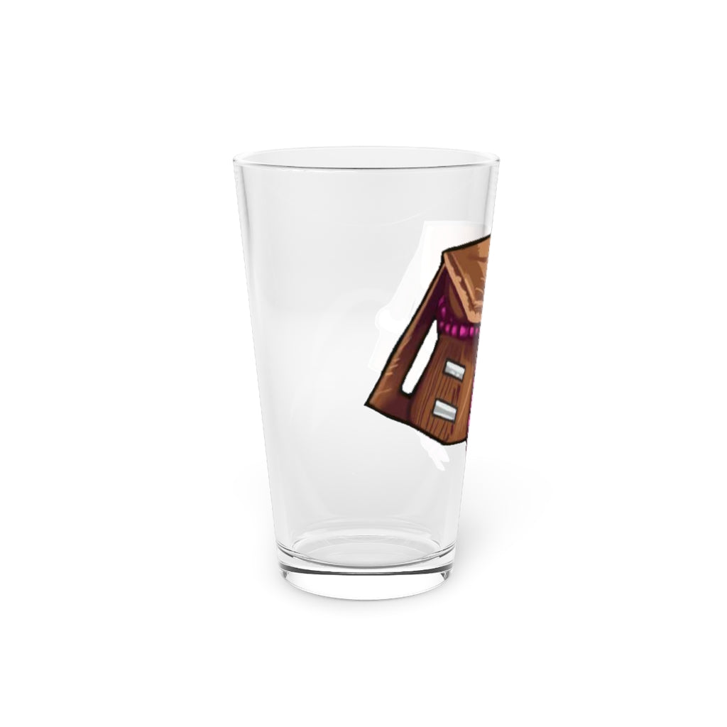 A clear 16oz Brown Bag Pint Glass showcasing its elegant design, perfect for personalized drinks.