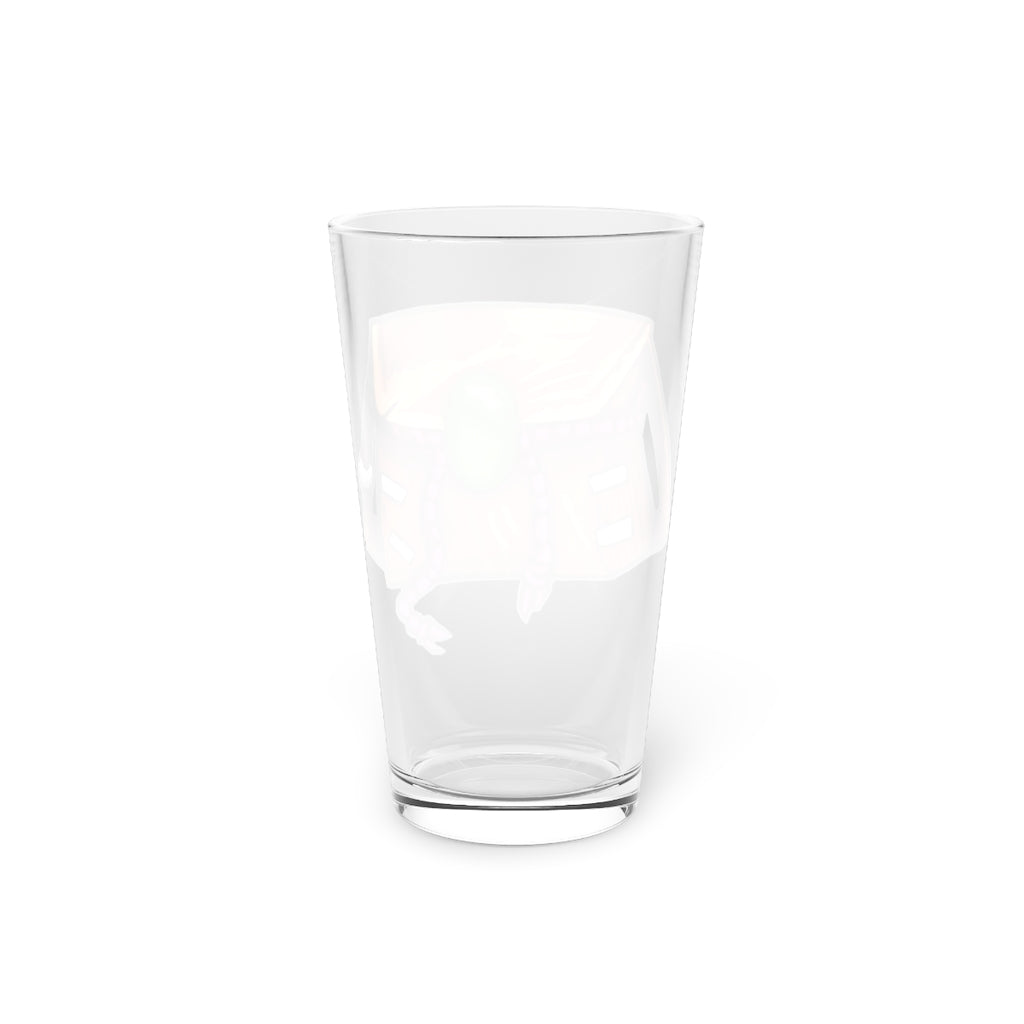 A clear 16oz Brown Bag Pint Glass showcasing its elegant design, perfect for personalized drinks.