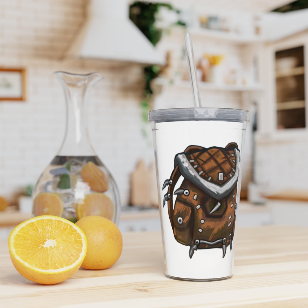 Brown Bag Plastic Tumbler with Straw, featuring a customizable design and double wall insulation, perfect for drinks at home or events.