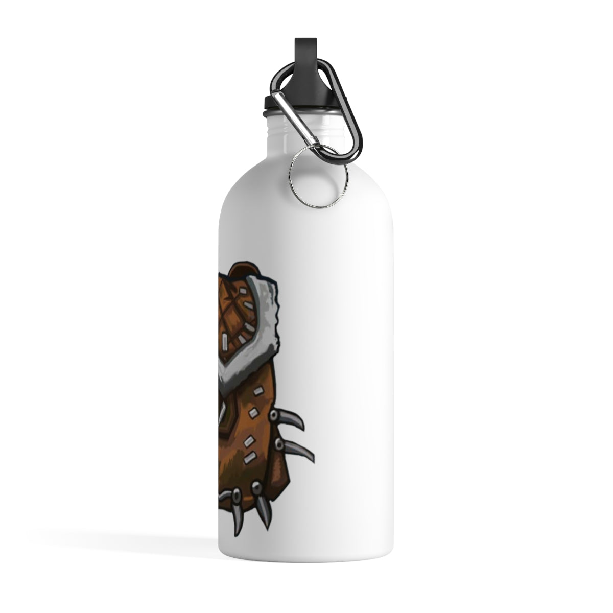 Brown Bag Stainless Steel Water Bottle with a plastic screw top and carabiner, perfect for hydration on the go.