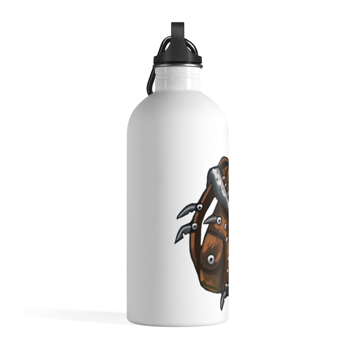 Brown Bag Stainless Steel Water Bottle with a plastic screw top and carabiner, perfect for hydration on the go.