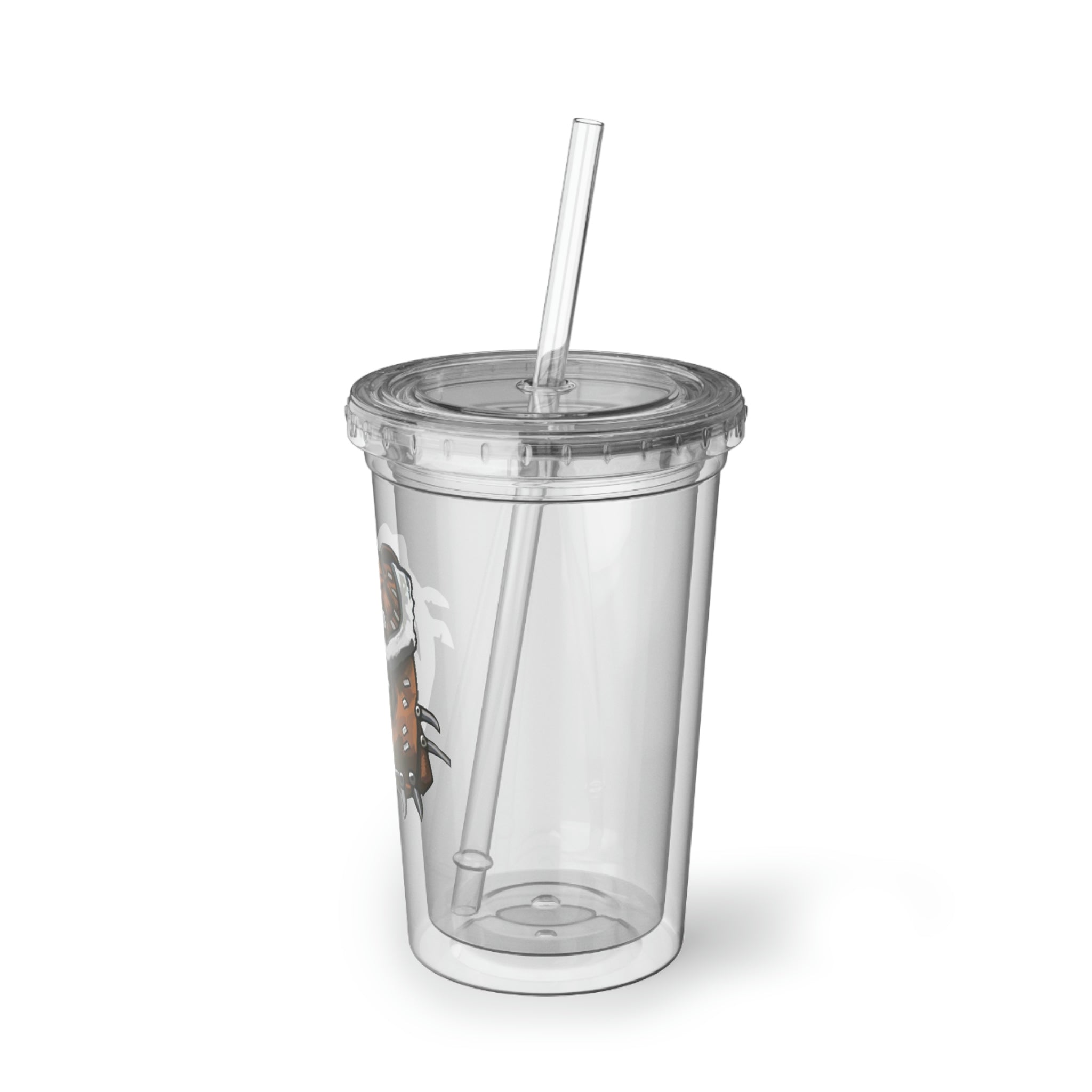 Brown Bag Suave Acrylic Cup with double-wall insulation, featuring a plastic lid and straw, perfect for hot and cold beverages.