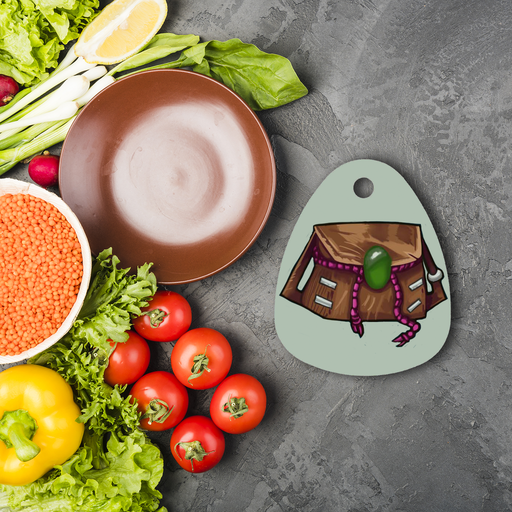 Brown Bag Sublimation Glass Cutting Board with custom design, featuring a round shape and rubber feet for stability.