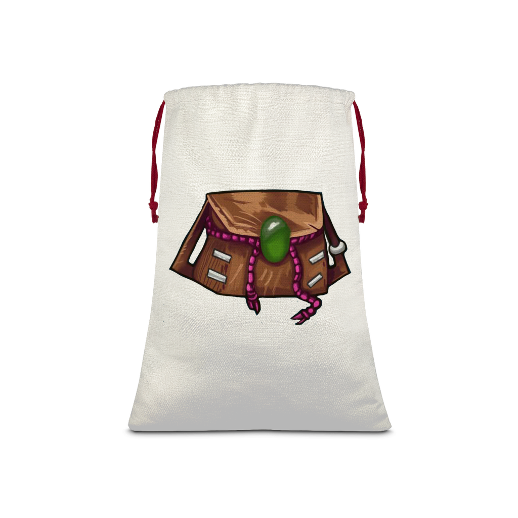 Brown Bag Sublimation Linen Drawstring Sack with red drawstring, showcasing eco-friendly printed design and linen texture.
