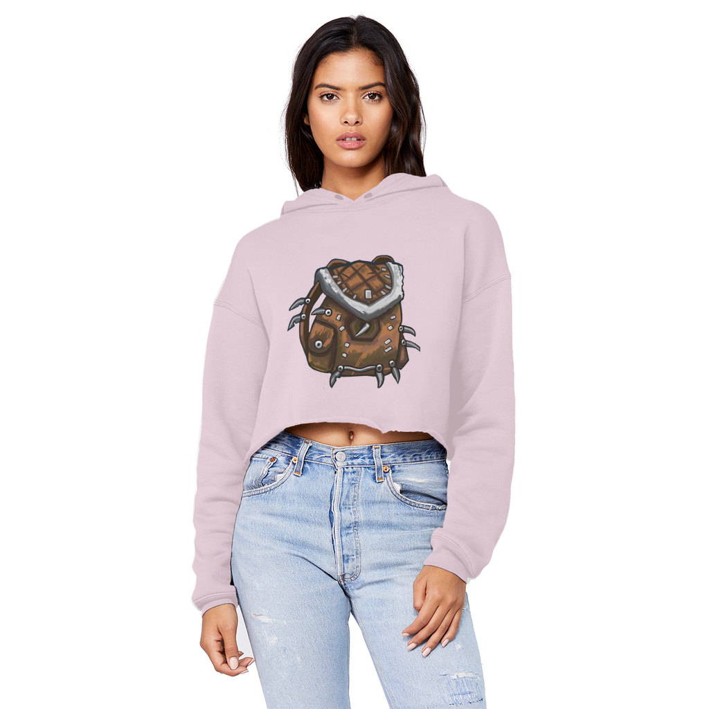 Brown Bag Unisex Cropped Raw Edge Boyfriend Hoodie in a stylish design with a raw edge hem and double fabric hood.