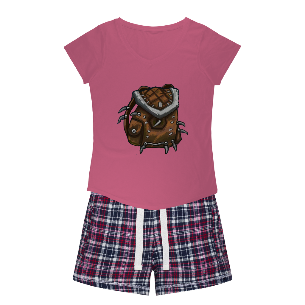 Brown Bag Women's Sleepy Tee and Flannel Short set featuring a relaxed fit T-shirt and colorful flannel shorts, perfect for cozy nights.