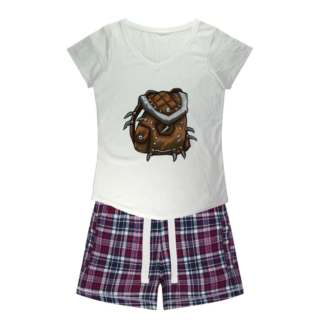 Brown Bag Women's Sleepy Tee and Flannel Short set featuring a relaxed fit T-shirt and colorful flannel shorts, perfect for cozy nights.