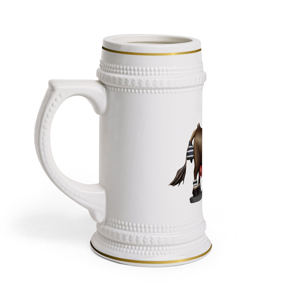 A stylish Brown Cow Stein Mug made of durable white ceramic with ribbed outlines, perfect for custom designs.