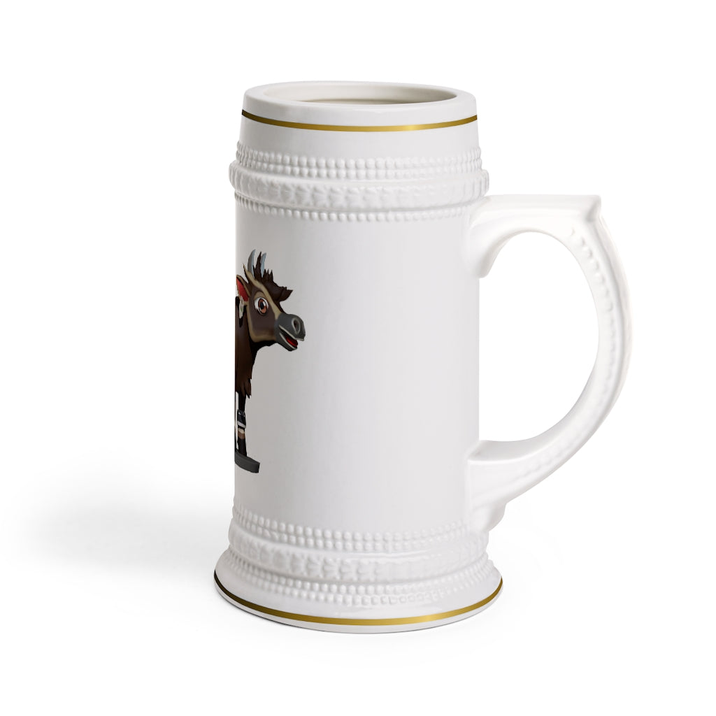 A stylish Brown Cow Stein Mug made of durable white ceramic with ribbed outlines, perfect for custom designs.
