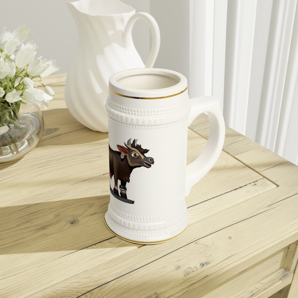 A stylish Brown Cow Stein Mug made of durable white ceramic with ribbed outlines, perfect for custom designs.