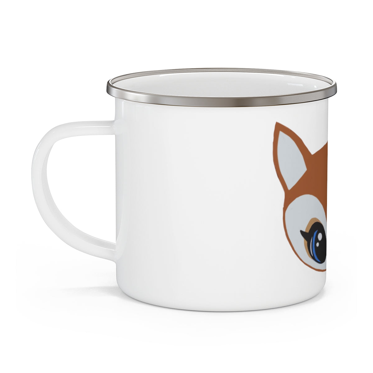 Brown Deer Enamel Camping Mug with a stylish design, featuring a C-handle and durable enamel coating, perfect for outdoor adventures.