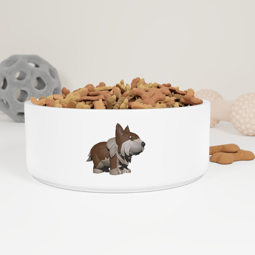 A stylish brown ceramic dog pet bowl with a customizable design, measuring 6 inches in diameter and 2.25 inches tall, perfect for feeding pets.