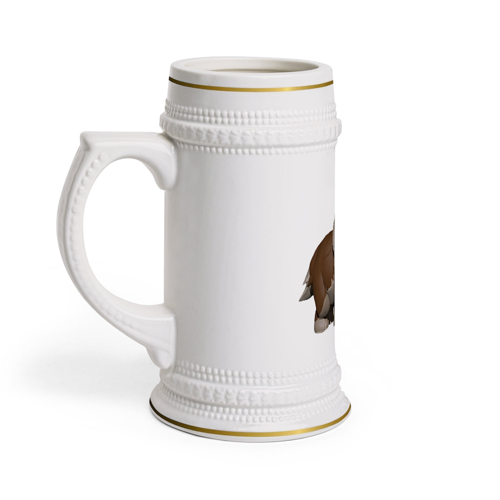 A stylish Brown Dog Stein Mug made of durable white ceramic with ribbed outlines, perfect for custom designs.