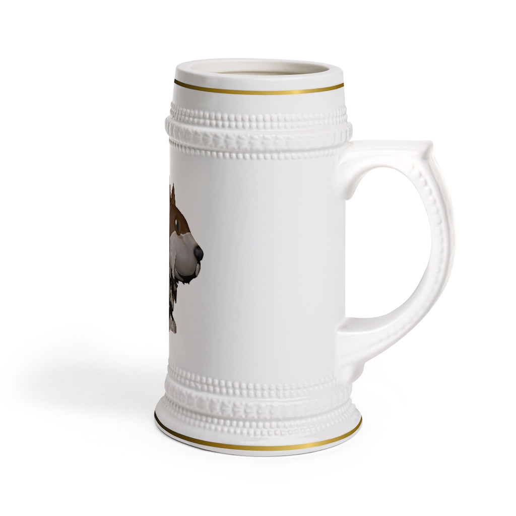 A stylish Brown Dog Stein Mug made of durable white ceramic with ribbed outlines, perfect for custom designs.