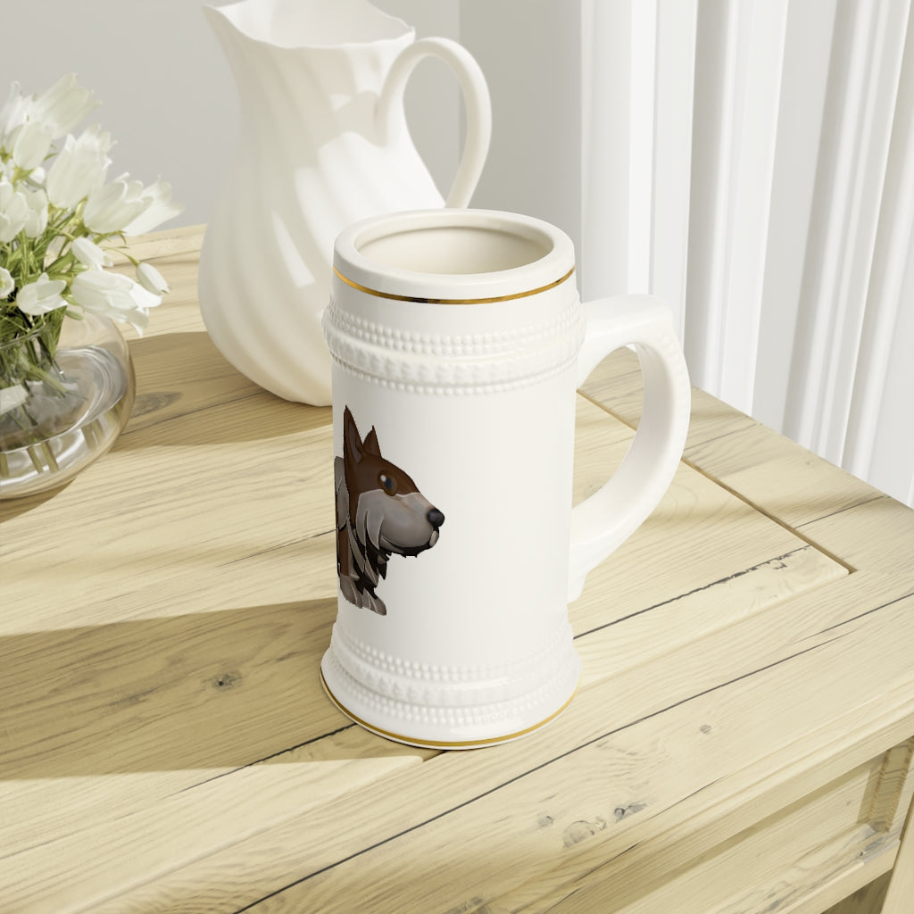 A stylish Brown Dog Stein Mug made of durable white ceramic with ribbed outlines, perfect for custom designs.