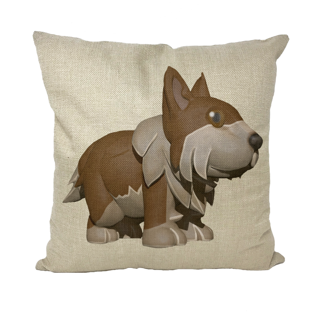 Brown Dog Throw Pillows in various styles including linen, canvas, and faux suede, showcasing their unique designs and textures.