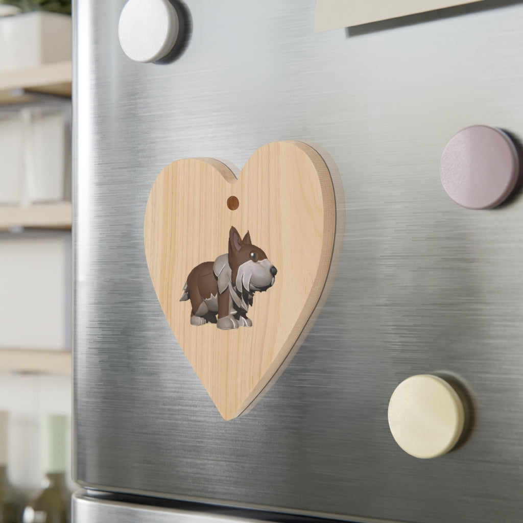 Brown Dog Wooden Christmas Ornaments in various whimsical shapes with red ribbons, showcasing rustic wooden finish.