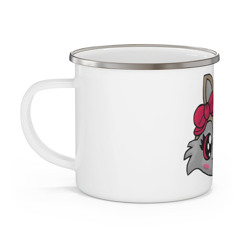 Brown Kitty Enamel Camping Mug with a cute kitty design, perfect for outdoor adventures and personalized beverages.