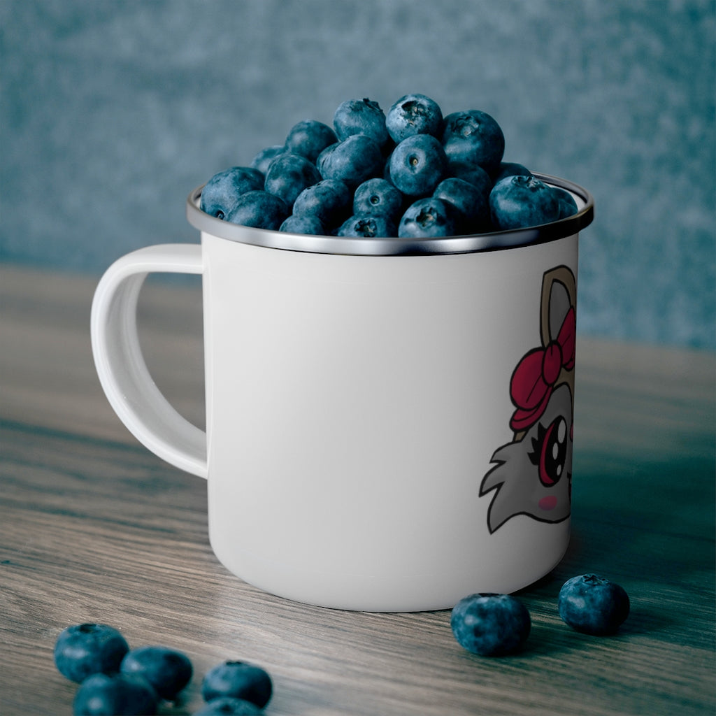 Brown Kitty Enamel Camping Mug with a cute kitty design, perfect for outdoor adventures and personalized beverages.