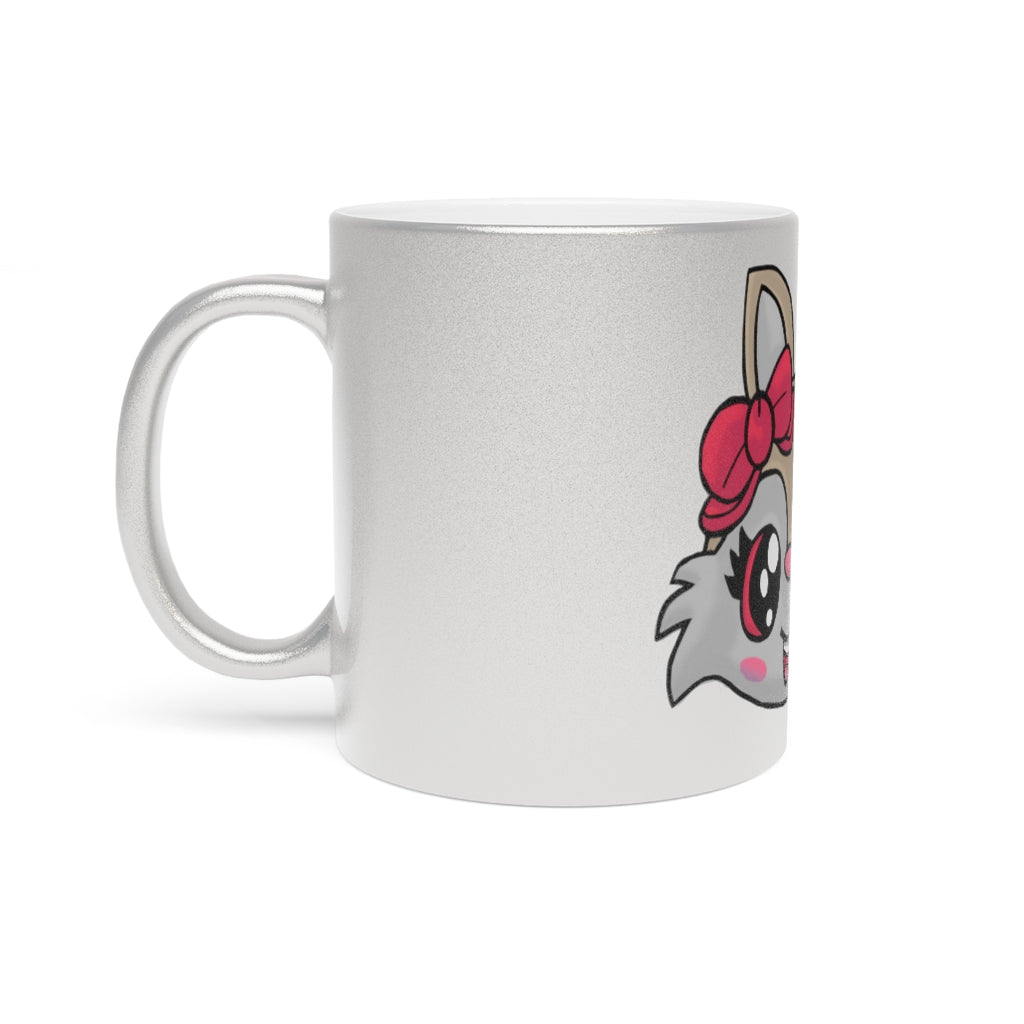 Brown Kitty Head Metallic Mug with Gold and Silver finishes, showcasing a personalized design option.