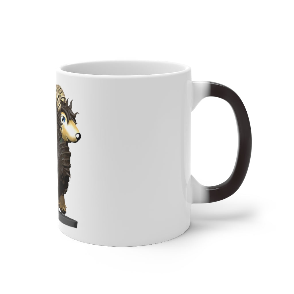 Brown Sheep Color Changing Mug showcasing its unique color-changing feature with a warm beverage inside.