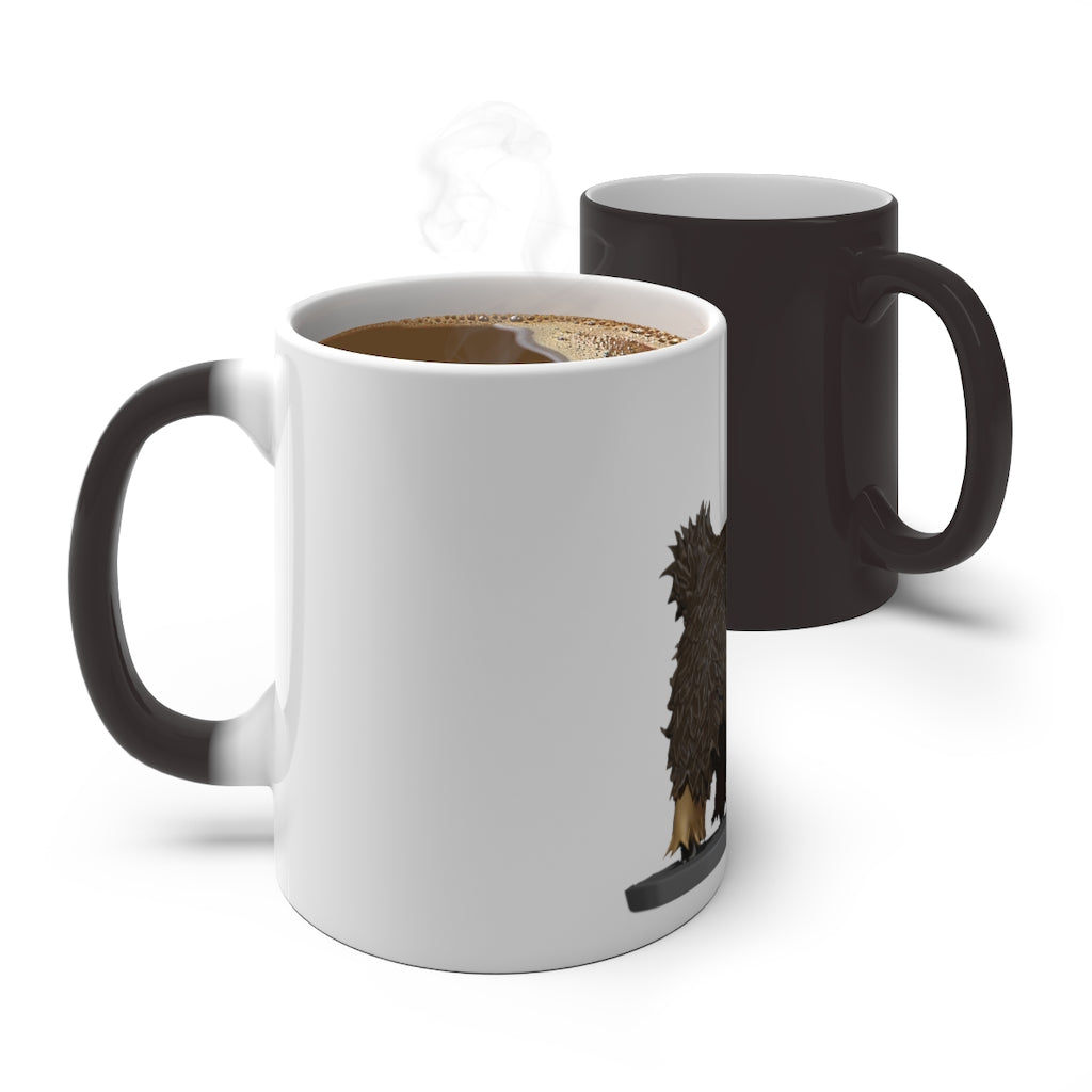 Brown Sheep Color Changing Mug showcasing its unique color-changing feature with a warm beverage inside.