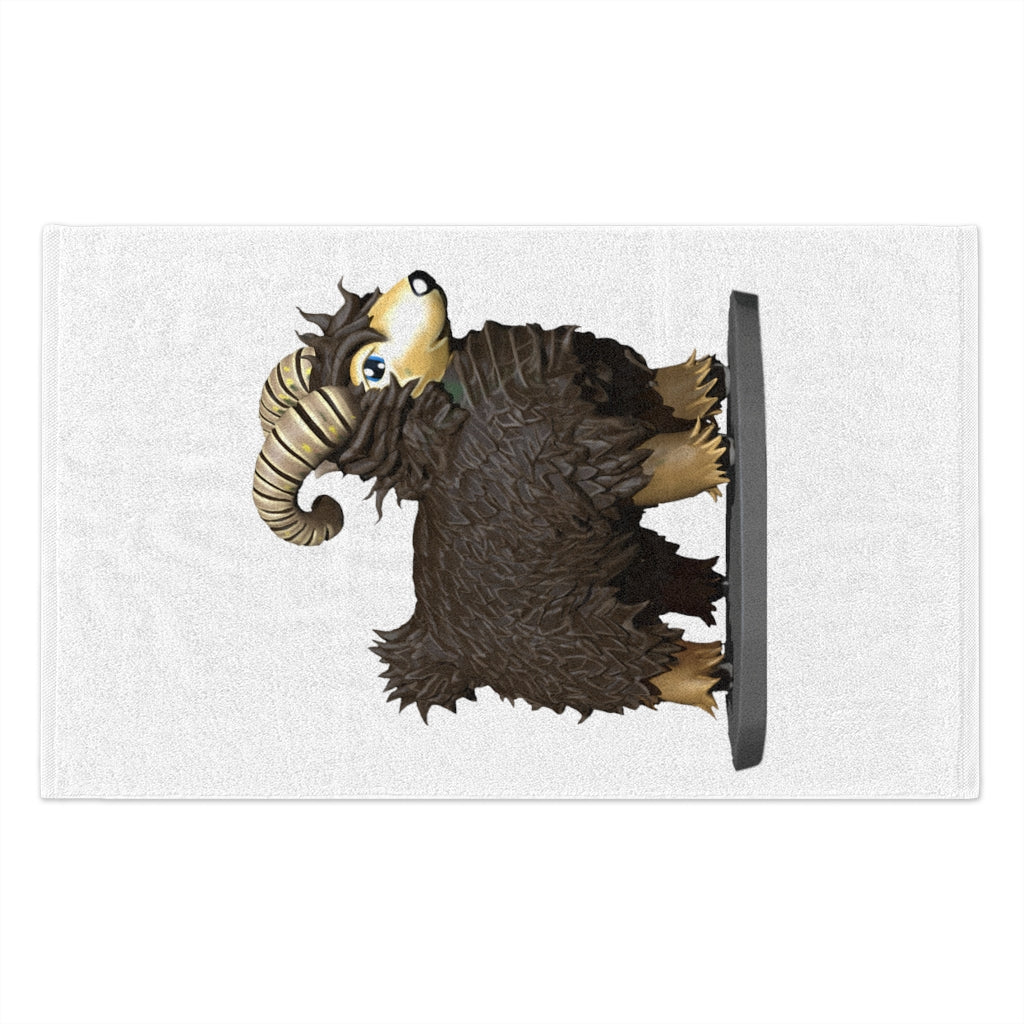 Brown Sheep Rally Towel measuring 11x18 inches, featuring a soft polyester front and absorbent cotton backing, ideal for personalization.