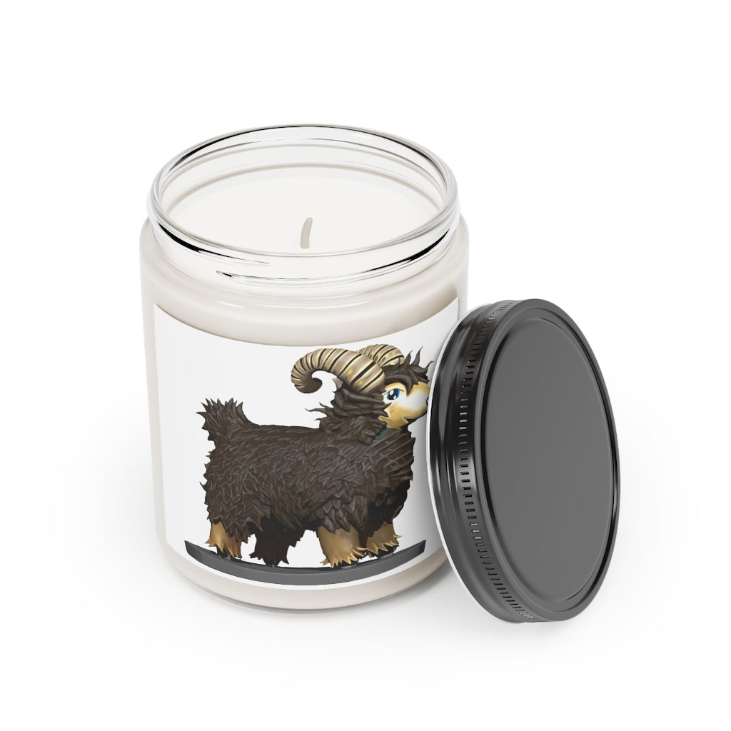 Brown Sheep Scented Candle in a glass container, featuring a warm Cinnamon Stick and Vanilla fragrance, hand-poured from vegan soy coconut wax.