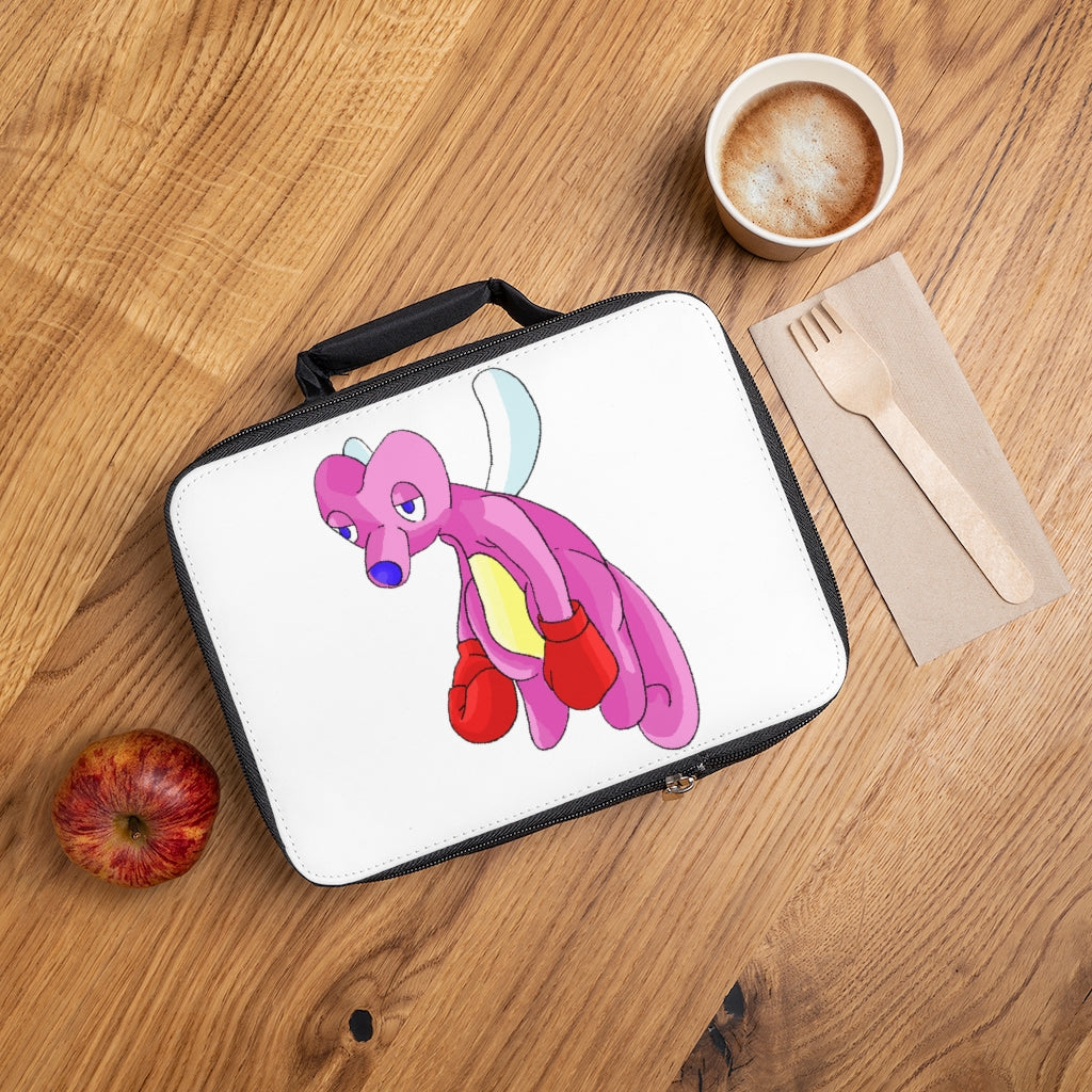 Bubbletare Lunch Bag featuring a black base and customizable white area, designed for adults and kids with a zippered closure and carrying handle.