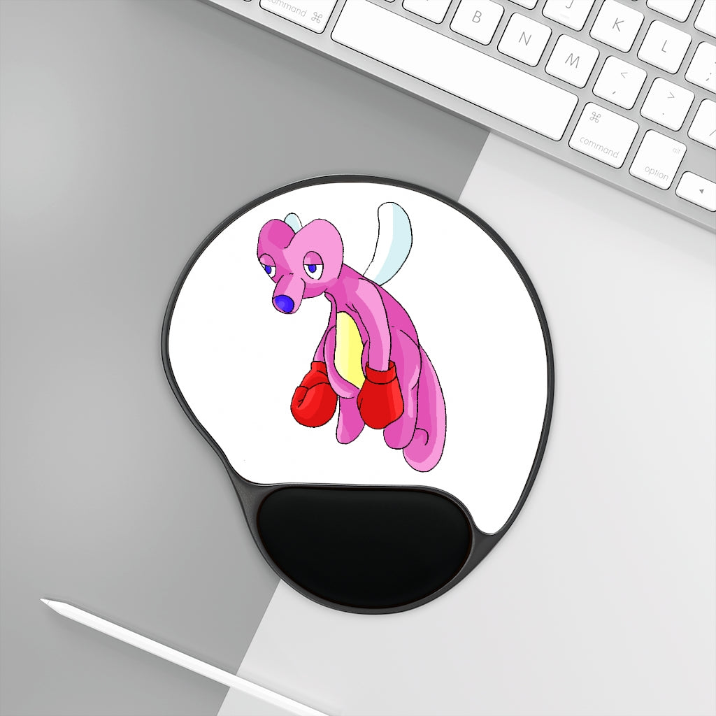 Bubbletare Mouse Pad with ergonomic Memory Foam wrist rest and customizable neoprene insert, featuring a foot-shaped black plastic base.