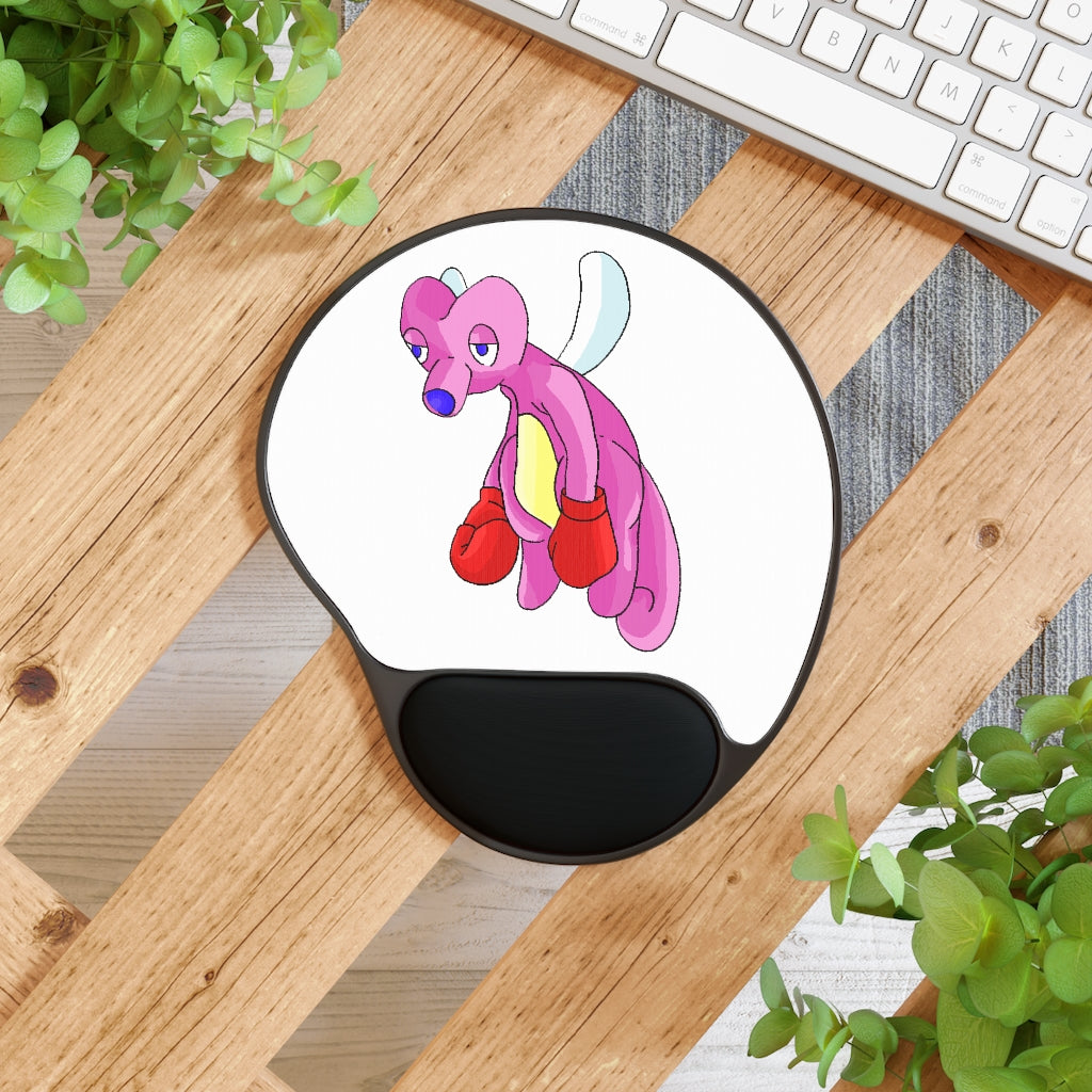 Bubbletare Mouse Pad with ergonomic Memory Foam wrist rest and customizable neoprene insert, featuring a foot-shaped black plastic base.