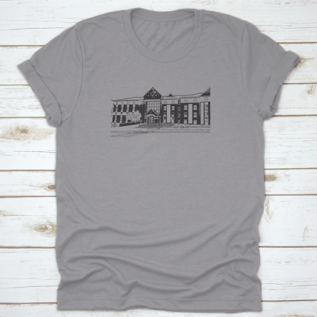 A stylish cotton shirt featuring a city view design of Gainesville landmarks, perfect for travel enthusiasts.